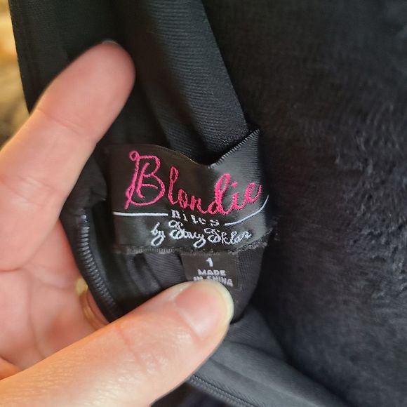 Blondie Nites by Stacy Skylar Fit and Flare Deep V Blue Black Glitter Dress Jr 1 - Picture 7 of 10